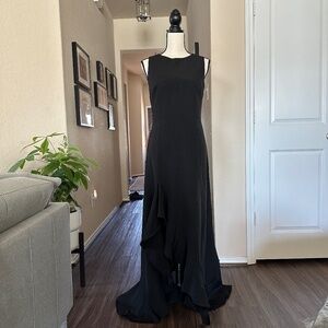 JJs HOUSE A-Line Scoop Asymmetrical Strech Crepe Evening Dress with Ruffle Sz 8